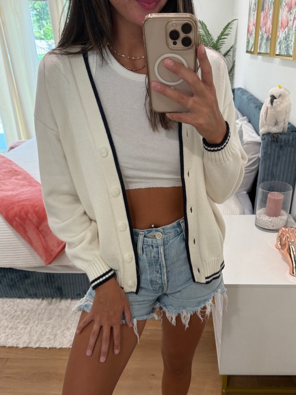 Aritzia Cream Cardigan with Black Trim